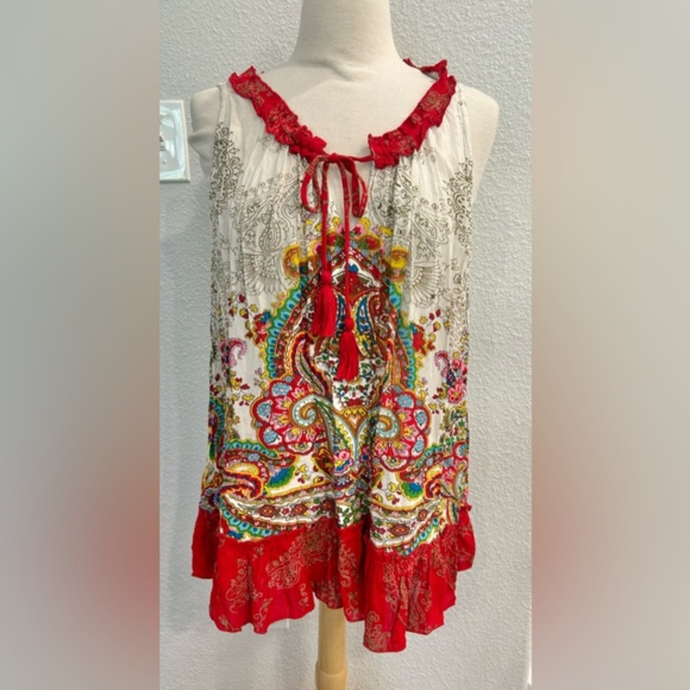 Bila boho ruffle flowy tassel tie sleeveless top XL